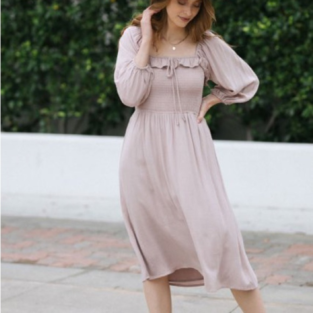 Smocked Midi Dress - Ash Rose Morning Lavender